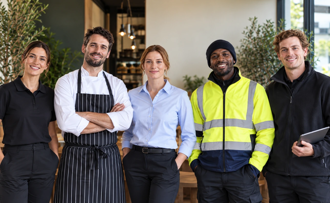 Sustainable workwear uniforms for Irish businesses including hospitality, office, chefwear and hi-vis