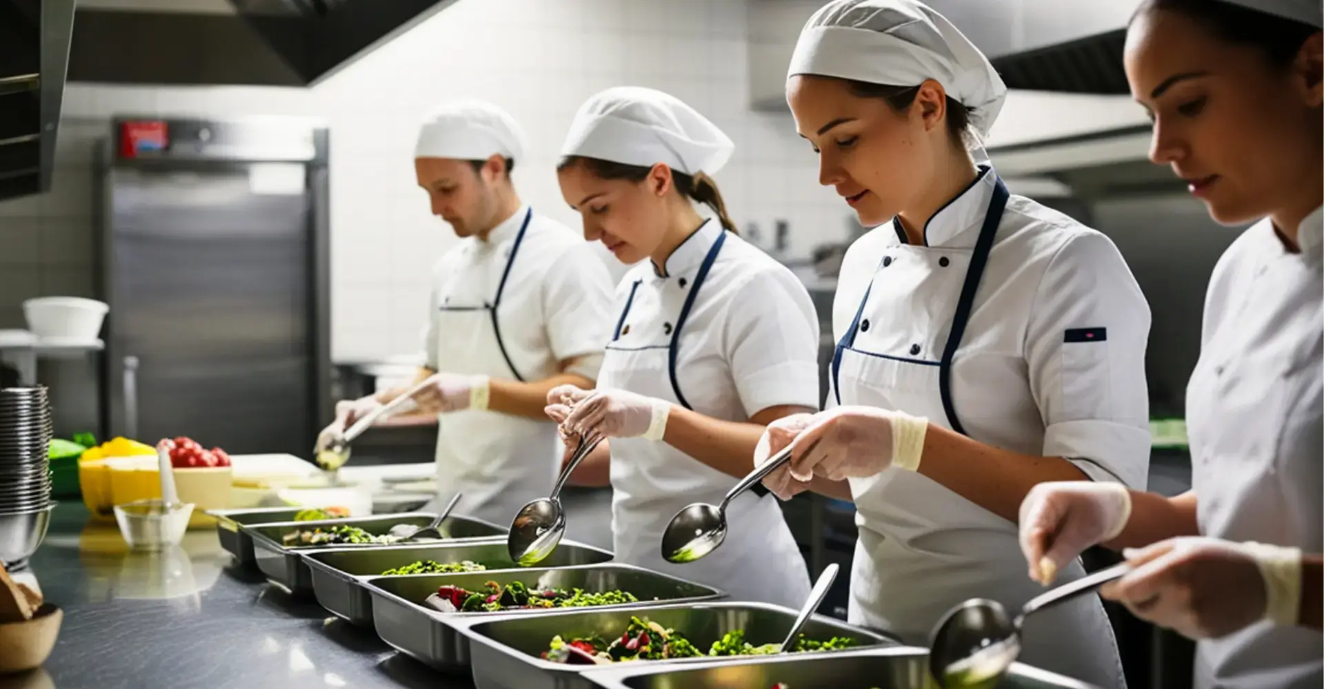 Chef Jackets Ireland Kitchen team in chef uniforms working in a commercial restaurant kitchen