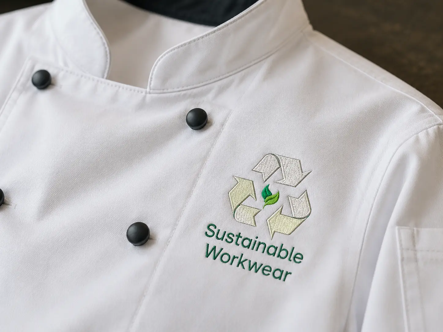 Embroidered Branding on Chef Jackets Close-up of embroidered logo on the chest of a white chef jacket