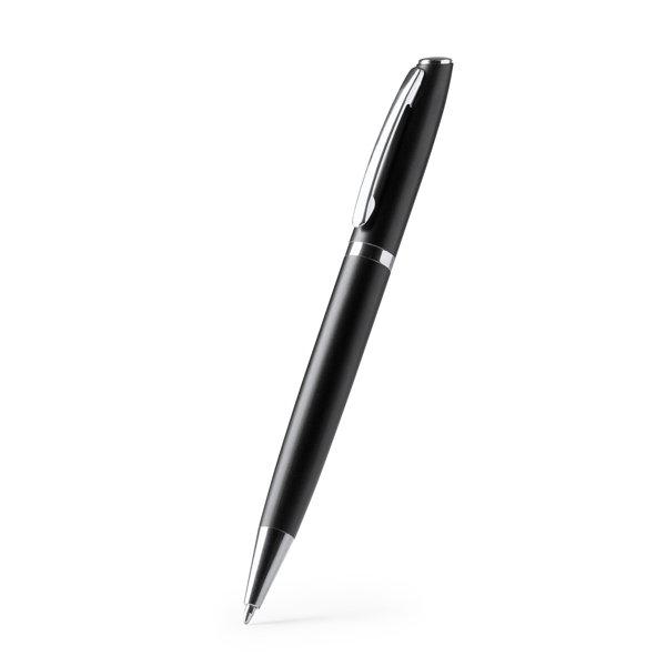Twist ball pen with body in recycled aluminium and metal details. Blue ink