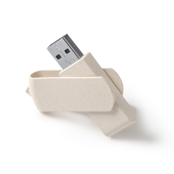 USB memory stick with main structure and swivel clip in wheat fibre. 16GB capacity.