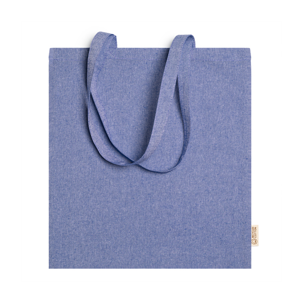 100% recycled cotton bag in heather finish with 70 cm long handles. 120 gsm.