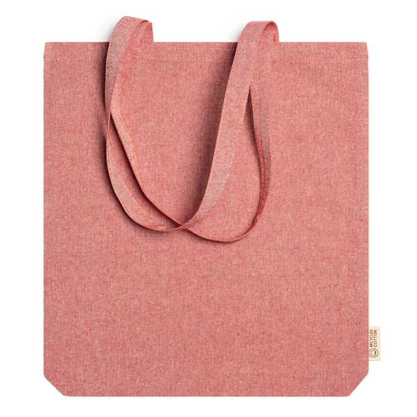 Bag made of 140 gsm recycled cotton in a heather finish design, with 70 cm long handles.