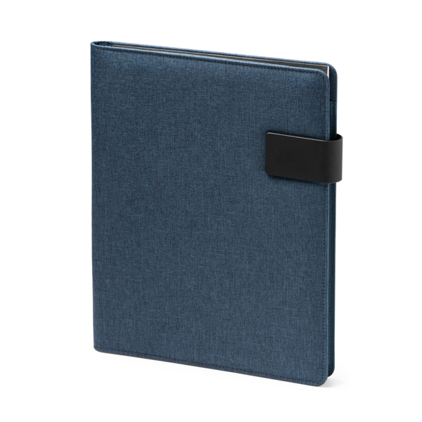 Multipurpose A4 folder in heather 600D RPET with magnetic clasp. Detachable 30-sheet lined pad included.