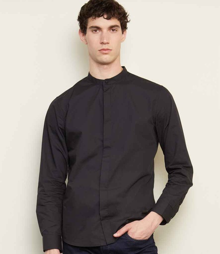 Mao Collar Long Sleeve Poplin Shirt 03792