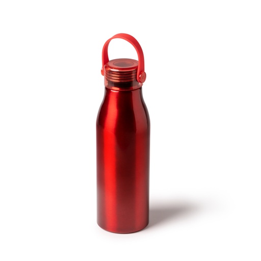 Recycled aluminum bottle with transparent cap and matching silicone handle. BI1365