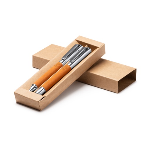 [BL1321] Ball and roller pen set with main structure in recycled leather. Blue ink.