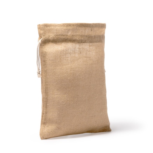 [BO7164] Sack style bag made of natural jute with cotton drawstring fastening.