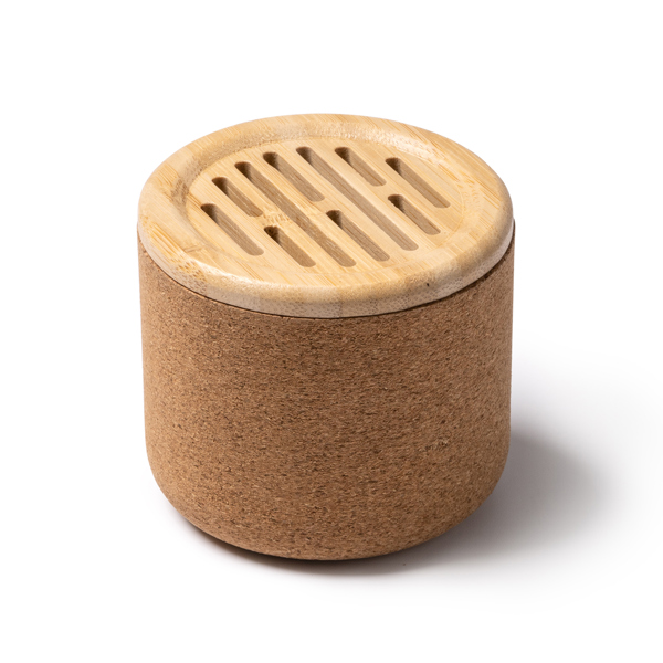 The wireless speaker with a cork and bamboo body. Equipped with Bluetooth 5.0 technology.