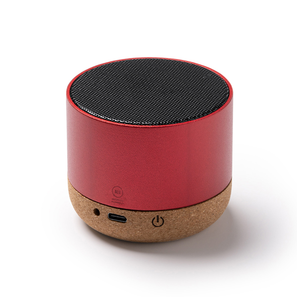 Wireless speaker made from recycled aluminium and a cork base.