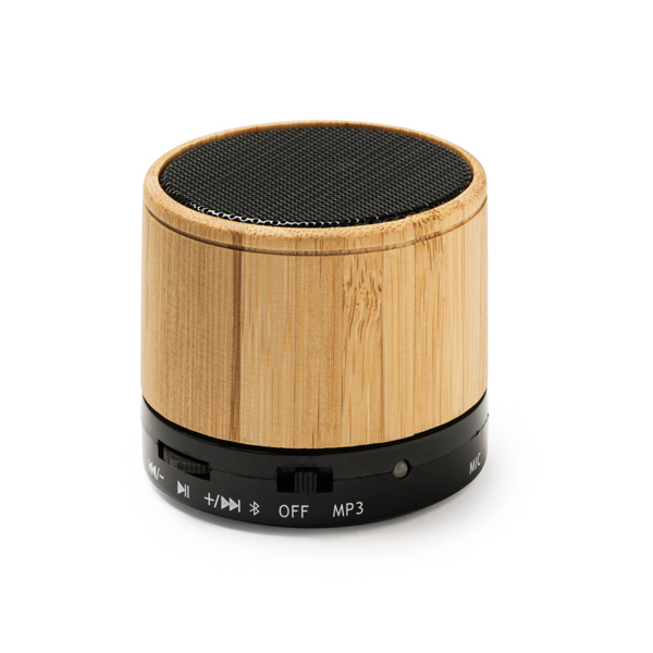 Bluetooth Wireless Speaker with Bamboo Body. Made with FM radio function, hands-free, Micro SD card slot.
