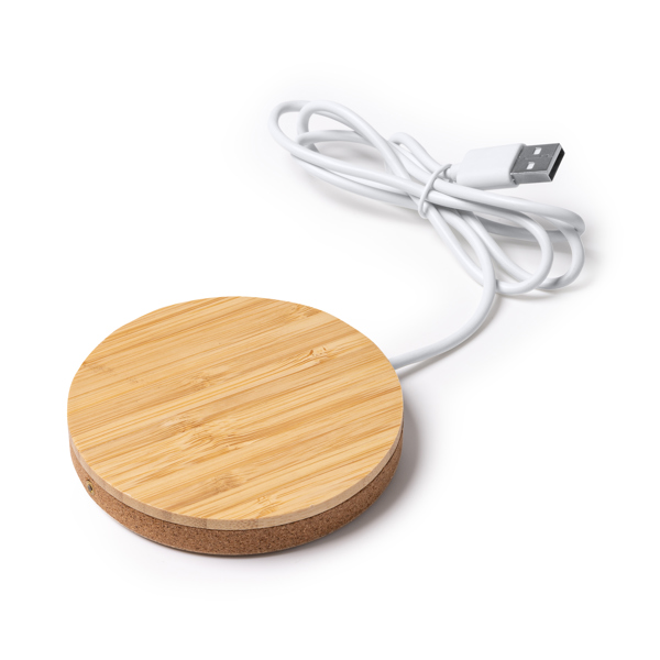 The wireless charger with combined cork and bamboo body. Powered by 10W.