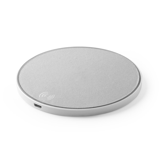 [CR2999] Wireless charger made with recycled ABS body and top surface in RPET fabric. Place your smartphone on top to charge.