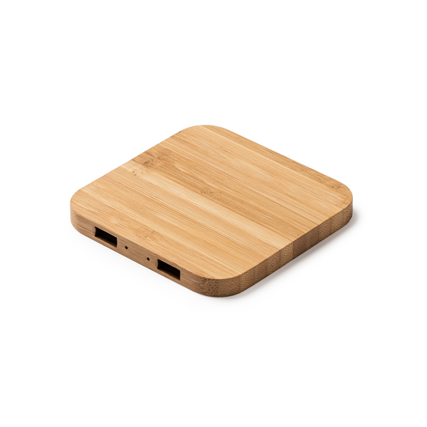 Wireless charger with bamboo body. 3 devices can be charged simultaneously.