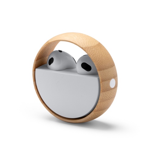 [EP1285] Wireless earbuds presented in a recycled ABS case with a swivelling protective frame.