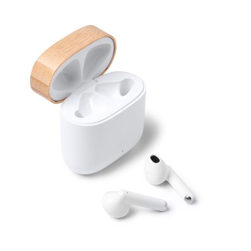 [EP1296] Wireless earbuds presented in a recycled ABS and bamboo case.
