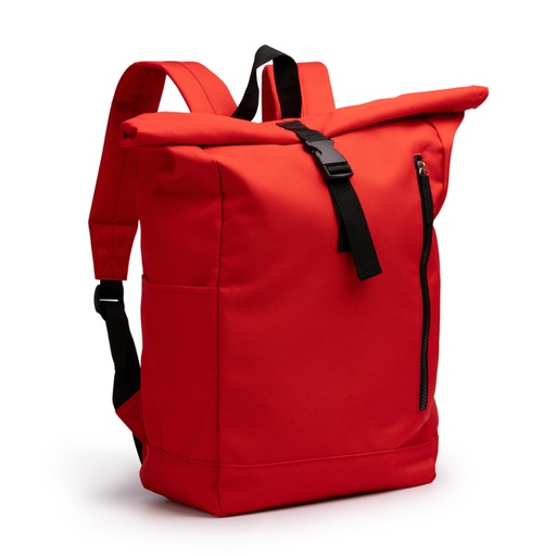 [MO1254] Backpack in RPET polyester. Exterior zip pocket and two side pockets.