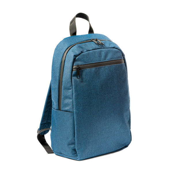 Backpack made from 600D RPET recycled polyester with heather finish.