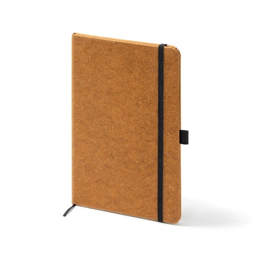 [NB7974] A5 notebook with hard covers in recycled leather. Bookmark and elastic band.
