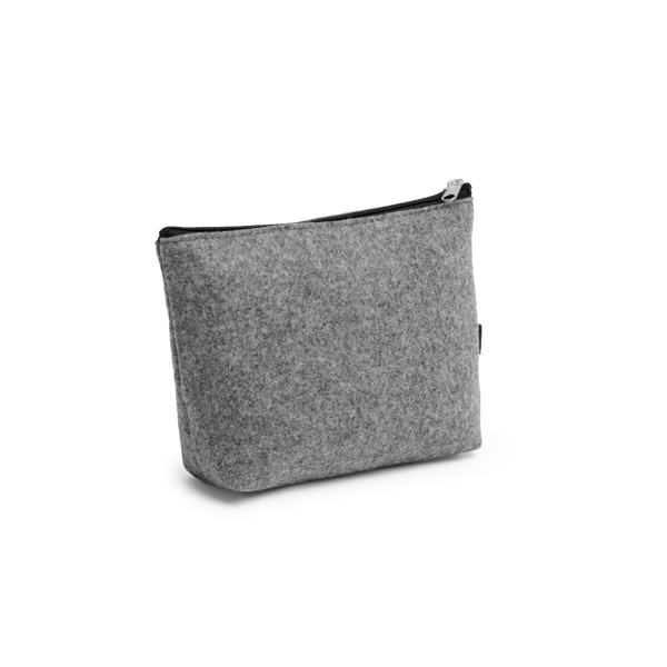 The toiletry bag made of recycled felt.