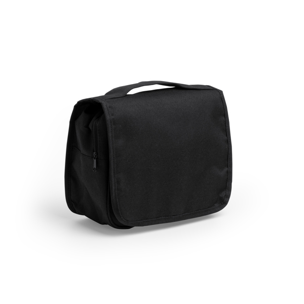 The multi-purpose toiletry bag made of RPET 300D recycled polyester.