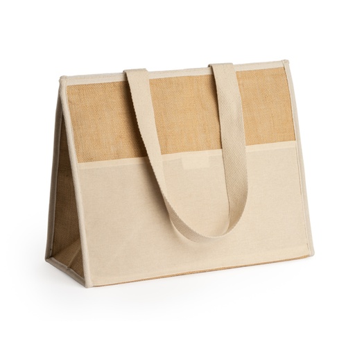 [TB7161] Cooler bag in laminated jute. Isothermic aluminium lining and velcro fastening.