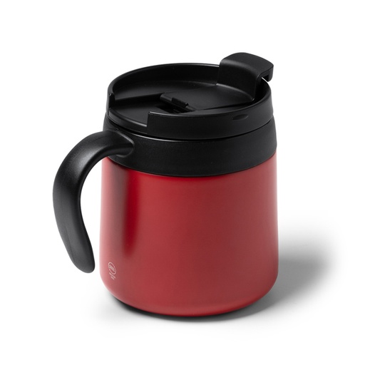 [TZ1358] Double-walled recycled 304 stainless steel mug with screw lid and handle. 350 ml capacity.
